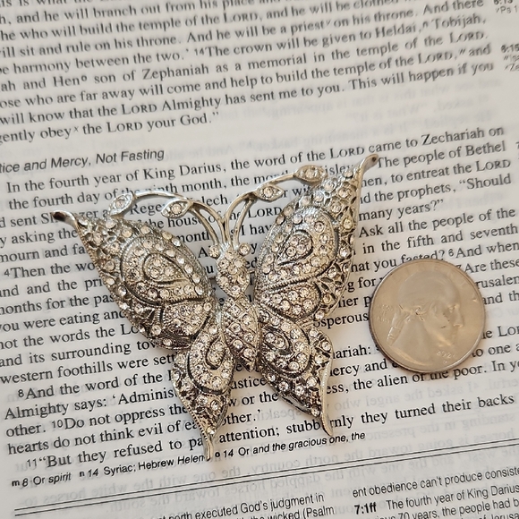Elegant Silver Butterfly Brooch - Picture 3 of 5
